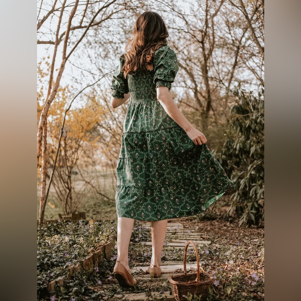 Hill House Green Floral Midi Dress - Picture 4 of 12